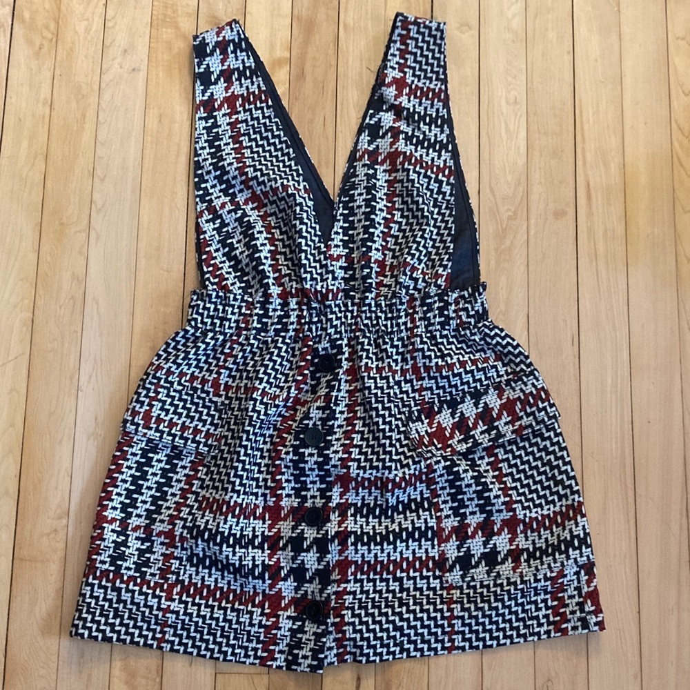 Zara Black and White Checkered Pinafore Dress